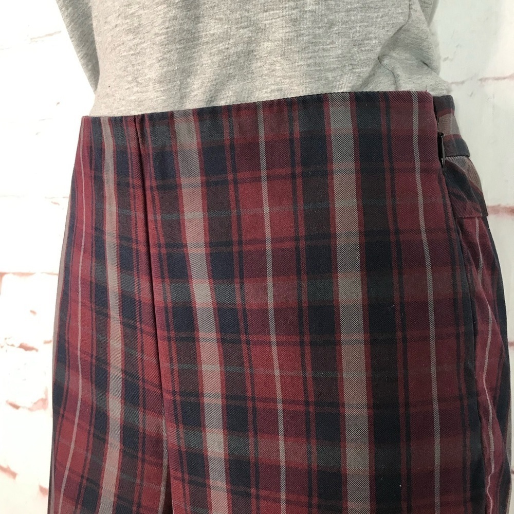 RAG & BONE Simone Burgundy Navy Grey Plaid High Rise Ankle Cropped Pants Size 4 - Picture 3 of 12